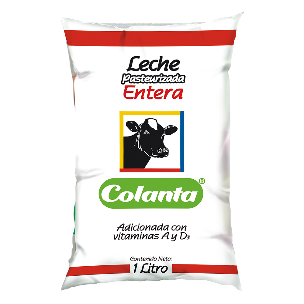Imagen de una bolsa de leche colanta entera por 1 litro
